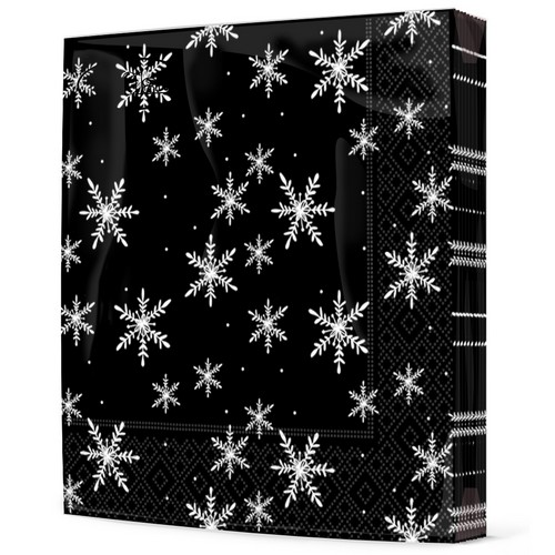 20 Servietten Snöflingör black - Weiße Schneekristalle auf schwarz 33x33cm