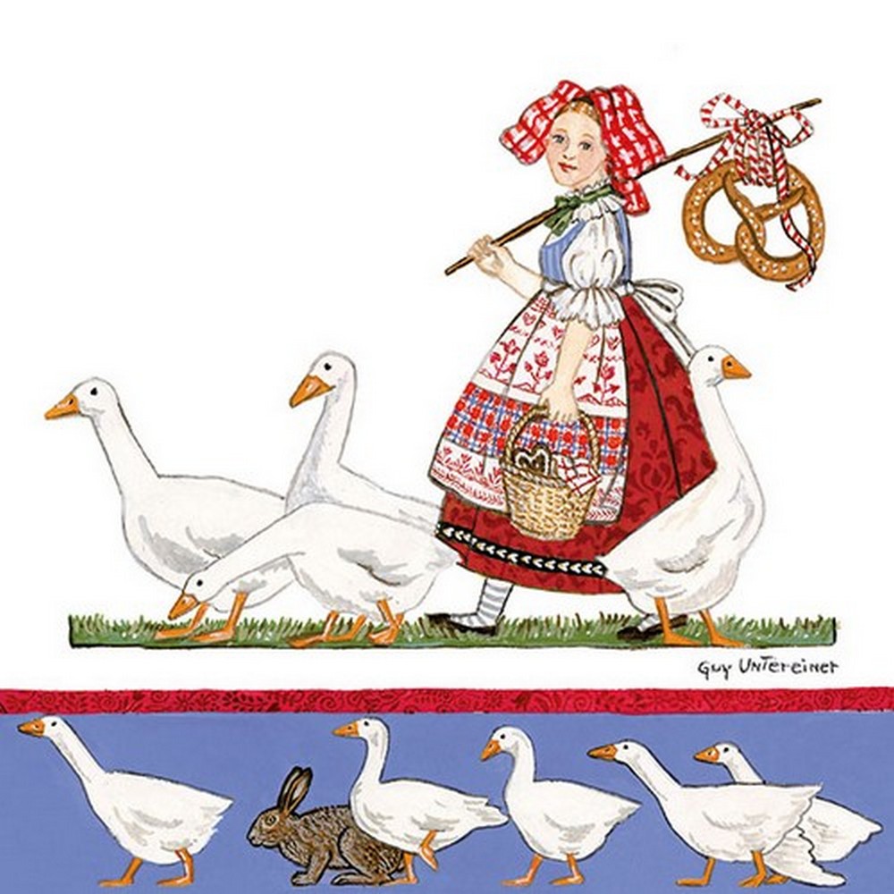 20 Servietten Girl with Geese - Mädchen mit Gänse 33x33cm