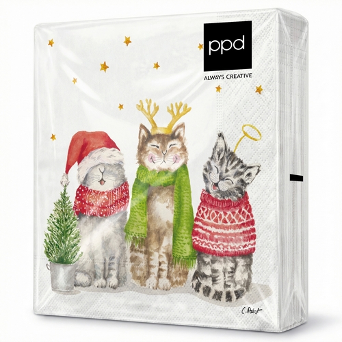 20 Servietten Sacred Cats - Singende Katzen im Winteroutfit 33x33cm