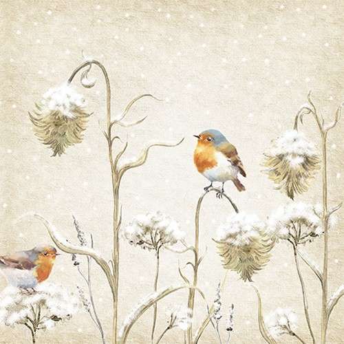 20 Servietten Robin in Thistles - Vogel auf Winterdisteln 33x33cm