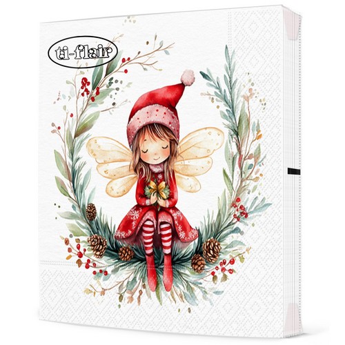20 Servietten Christmas Fairy - Fee im Kranz 33x33cm