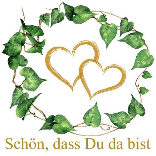 RP 20 Servietten Green Leaves and Hearts gold - Grüne Blätter um Herzen gold 33x33cm