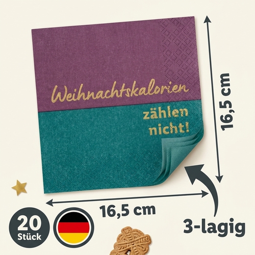 20 Servietten Kalorien zählen nicht - Weihnachtskalorien 33x33cm