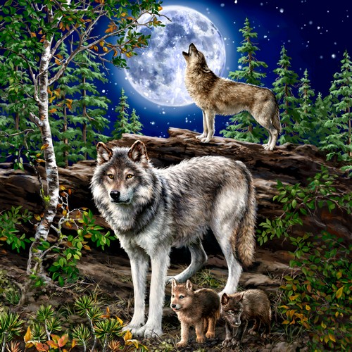 20 Servietten Wolf at the Moon - Wölfe am Mond 33x33cm