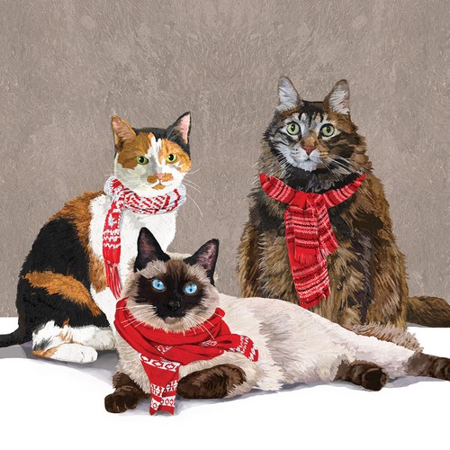 20 Servietten Scarf Cats - Katzen mit Winterschal 33x33cm