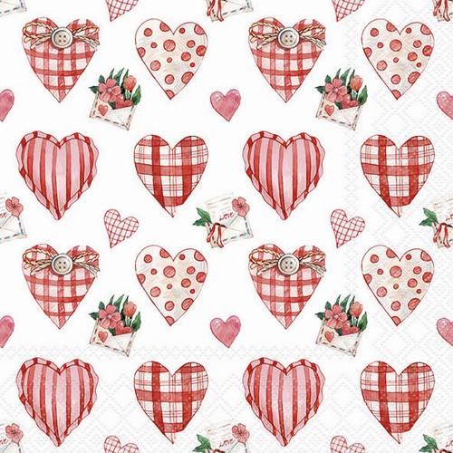 20 Servietten Lovely Hearts - Dekorierte Herzen rot 33x33cm
