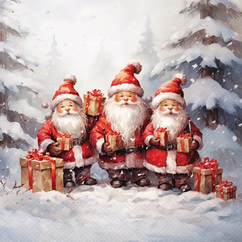 20 Servietten Santas Triplets - Weihnachtsmann-Trio 33x33cm