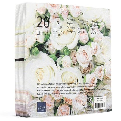 20 Servietten Romantic Roses - Weiße und rosa Rosen 33x33cm