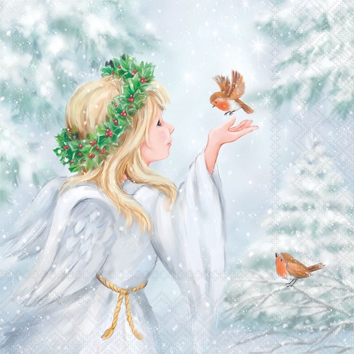 20 Servietten Angels Friend - Sanfter Engel mit Vogel 33x33cm