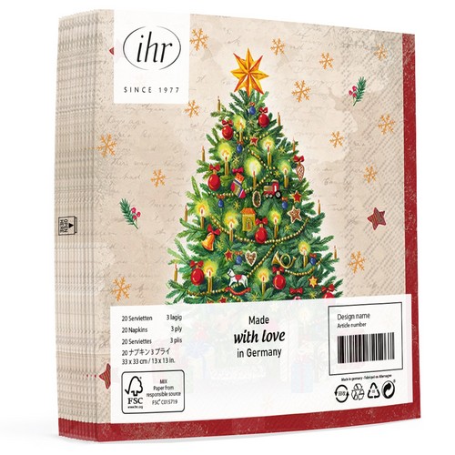 20 Servietten Festive Tree - Glanzvoller Weihnachtsbaum 33x33cm