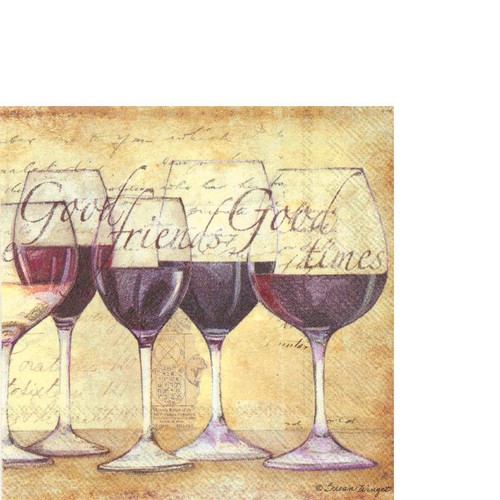 20 kleine Cocktailservietten Vino Belissimo - Rotwein im Glas 25x25cm