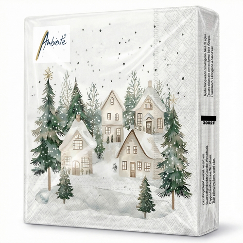 20 Servietten Snowy Houses - Weiße Winterhäuser im Wald 33x33cm