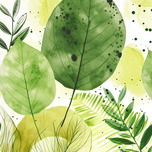 20 Servietten Fashion Leaves pine - Große Aquarell-Blätter grün 33x33cm