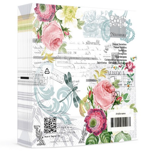 20 Servietten Lisetta - Vintage Blumen mit Libelle   33x33cm