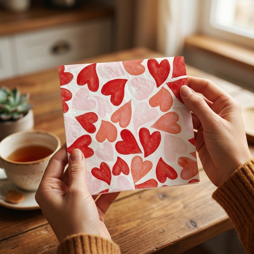 20 Servietten Heart to Heart - Mischung an roten Herzen 33x33cm