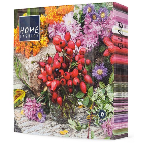 20 Servietten Rosehip - Hagebutten und Blumen 33x33cm