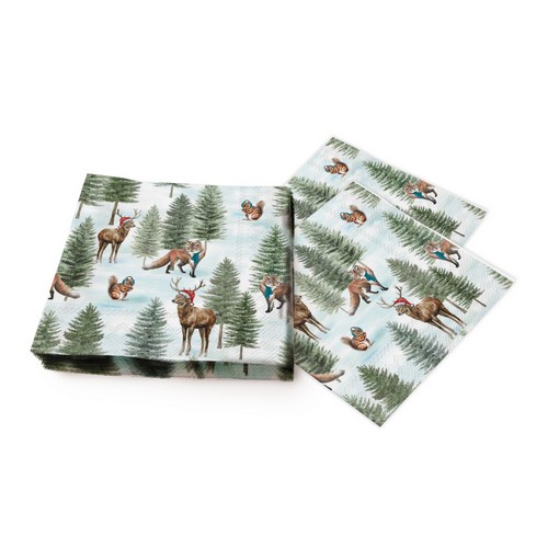 20 Servietten Nordic Winter Animals - Waldtiere in Winterbekleidung 33x33cm