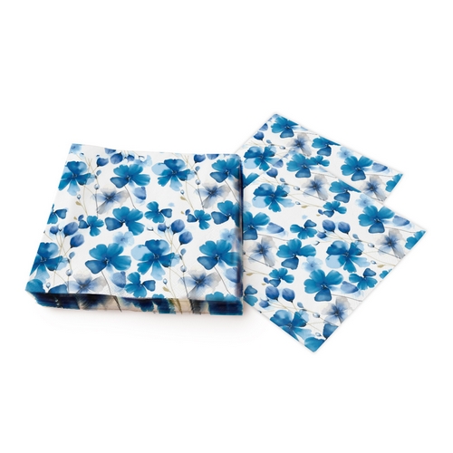 20 Servietten Everbloom blue - Gemalte blaue Blüten 33x33cm