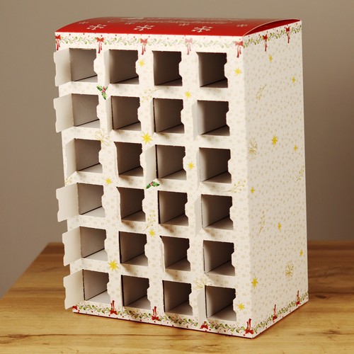 Adventskalender zum selbst Befüllen Cozy Christmas Time red - Gemütliche Weihnachten rot für Servietten, Deko, Geschenke und mehr
