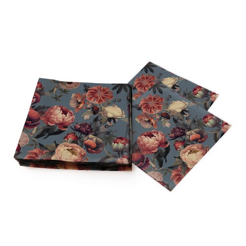 20 Servietten Amsterdam Floral - Pfingstrosen Vintage auf blau 33x33cm