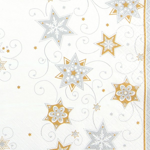 20 kleine Cocktailservietten Stars & Swirls silver - Sterne & Wirbel silber 25x25cm