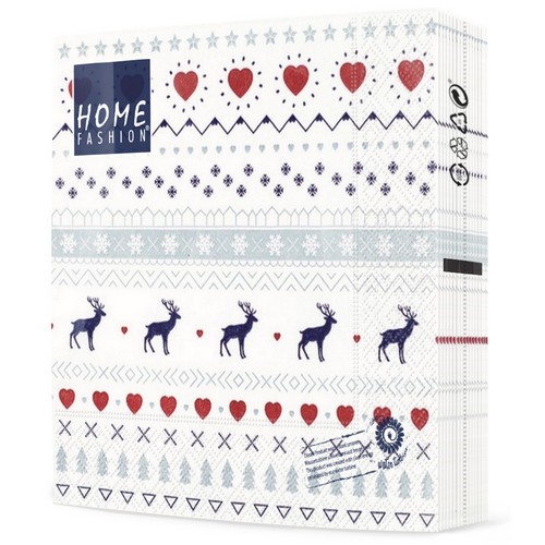 20 Servietten Winter Pattern white - Skandinavisches Muster mit Rehe und Herzen 33x33cm