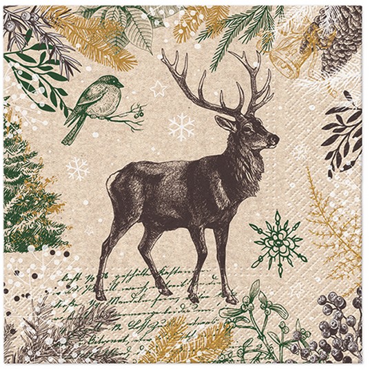 20 Servietten Recycling Papier We care Vintage Mood Deer - Zweige um Hirsch 33x33cm