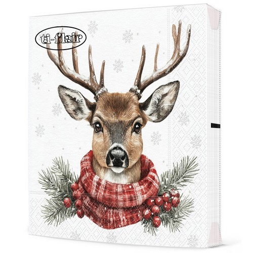 20 Servietten Cerf d'Hiver - Hirsch mit Winterschal 33x33cm