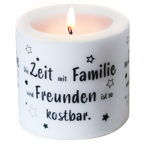 Kerze rund Kostbare Zeit Ø 8cm, Höhe 7,5cm
