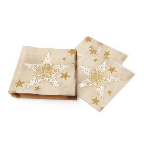 20 Servietten Shining Stars cream gold - Goldener Schimmer auf Stern creme 33x33cm