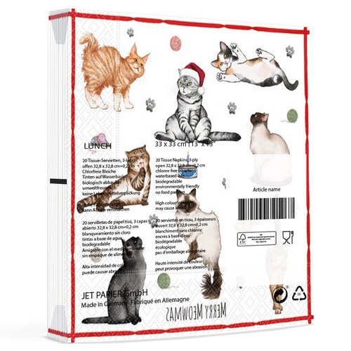 20 Servietten Merry Meowmas - Spaß mit weihnachtlichen Katzen  33x33cm