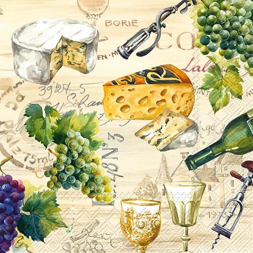 20 Servietten Wein - Vintage Käse und Wein 33x33cm