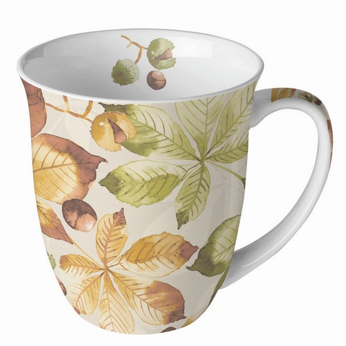 Tasse aus Porzellan Castanea - Herbstblätter softfarben 0,4L, Höhe 10,5cm