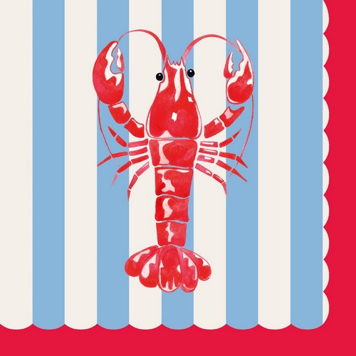 20 Servietten Crayfish tide - Krebs auf Streifen 33x33cm