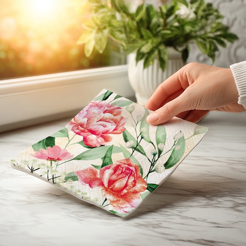 20 kleine Cocktailservietten Rose symphonie - Symphonie von Rosen 25x25cm