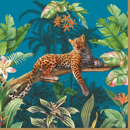 20 Servietten Serengeti - Ausgeruhter Leopard im Dschungel 33x33cm