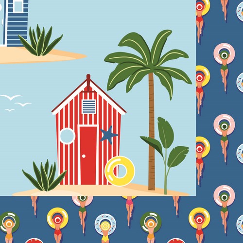 20 Servietten A la plage - Strandhütten an Palmen 33x33cm