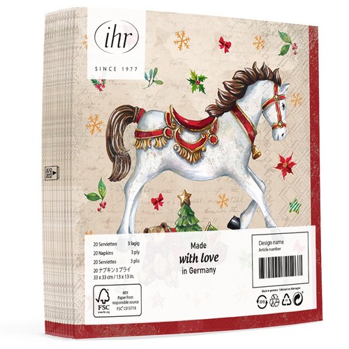 20 Servietten Festive Horse - Pferd an Weihnachtssymbole 33x33cm
