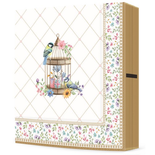 20 Servietten Spring Bloom - Vogelkäfig an Blumenbordüre 33x33cm