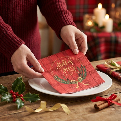 20 Servietten Jolly Time - Holly Jolly im Kreis 33x33cm