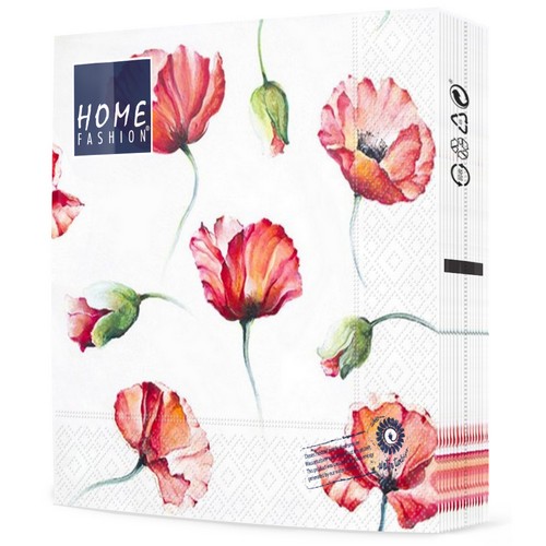 20 Servietten Poppy Drawing - Gemalte Mohnblumen 33x33cm