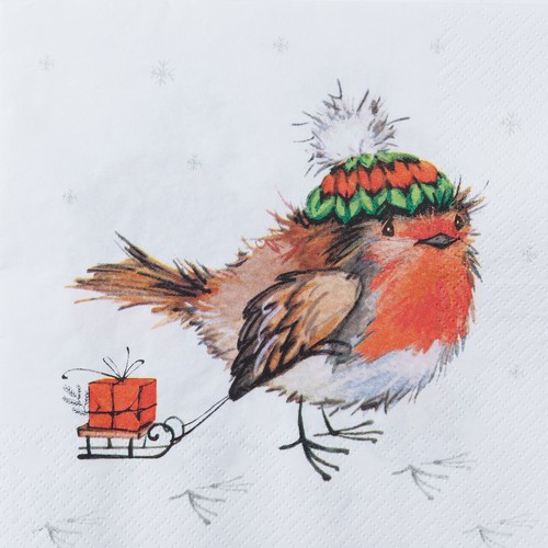 20 Servietten Finn and his Sled - Vogel mit Schlitten 33x33cm