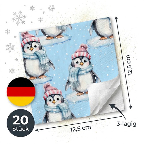 20 kleine Cocktailservietten Pengupal - Pinguin auf Scholle 25x25cm