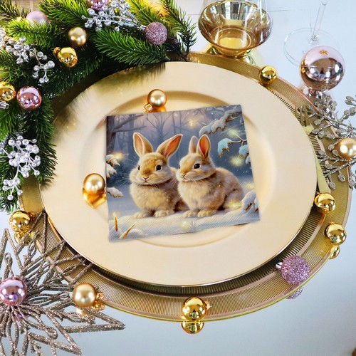 20 Servietten Welcome Winter - Hasenpaar im Winterwald 33x33cm