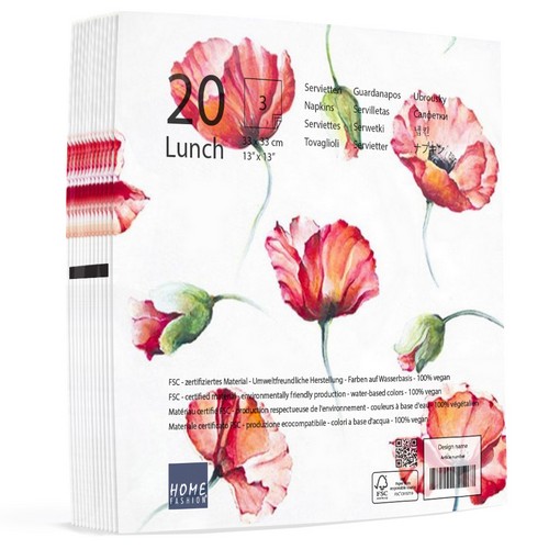 20 Servietten Poppy Drawing - Gemalte Mohnblumen 33x33cm