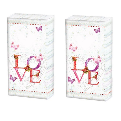 2x 10 Taschentücher Lovely - Schmetterlinge und Love