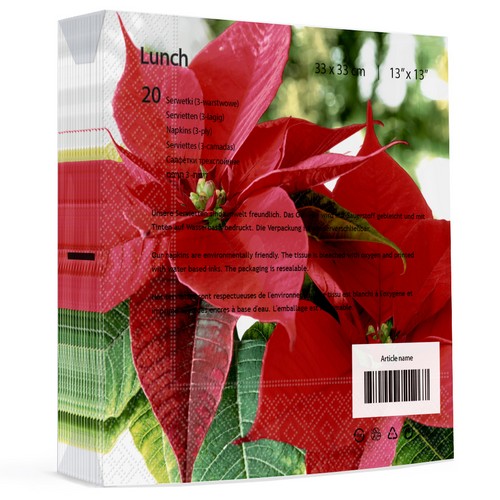 20 Servietten Blooming red - Weihnachtsstern in voller Blüte 33x33cm