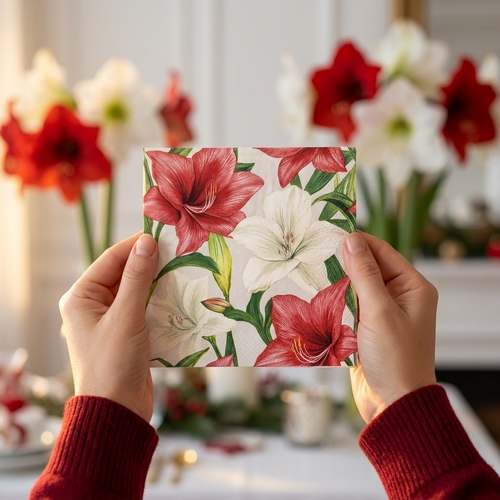 20 Servietten Floral Duo - Weihnachtsblumen rot und weiß 33x33cm