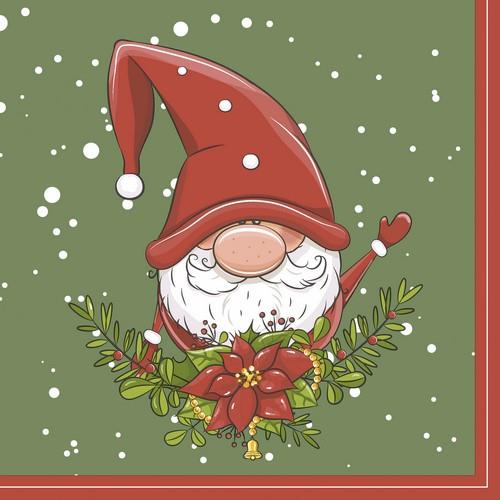 20 Servietten Tomte - Fröhlicher Winterzwerg 33x33cm