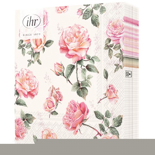 20 Servietten Beth cream - Wunderschöne Rosenstränge 33x33cm